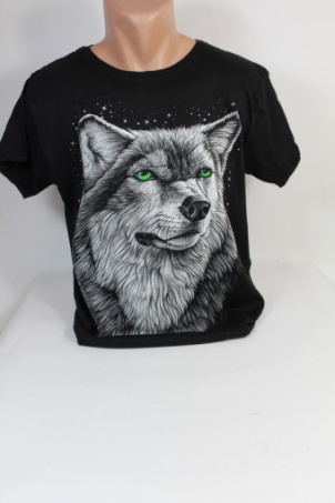 Pánske tričko vlk so zelenými očami